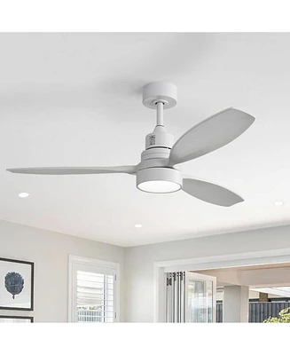 52'' Modern 3 Solid Wood Blade Tri color Ceiling Fan Light with Remote Control and Forward Reverse Function for Bedrooms Living Rooms