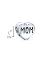 Bling Jewelry Mother Family Heart Love Word Mom Charm Bead Oxidized .925 Sterling Silver Fits European Bracelet