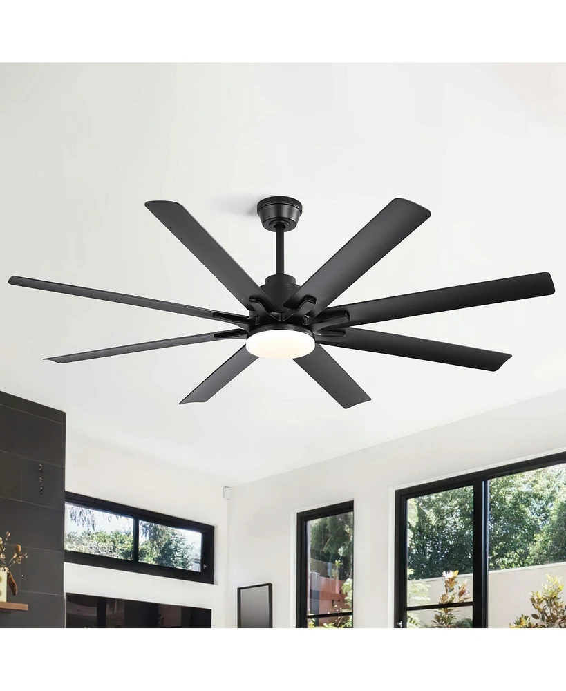 66'' 8-blade Tri Color Dimming Ceiling Fan with Intelligent Remote Control and App Timing Function for Various Indoor Layouts