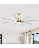 66'' 8-blade Tri Color Dimming Ceiling Fan with Intelligent Remote Control and App Timing Function for Various Indoor Layouts