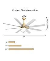66'' 8-blade Tri Color Dimming Ceiling Fan with Intelligent Remote Control and App Timing Function for Various Indoor Layouts