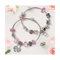 Bling Jewelry Heart Shaped Pink Mum Charm Bead for Mother Wife Sterling Silver Bracelet