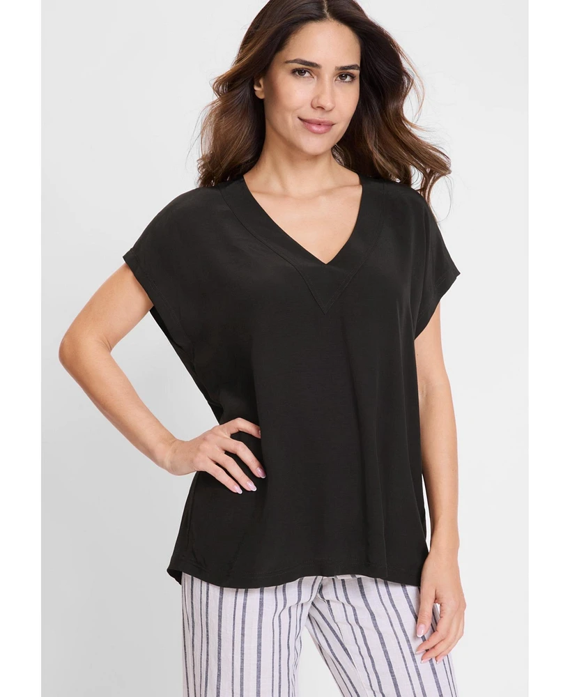 Olsen Women's Solid V-Neck Short Sleeve Blouse