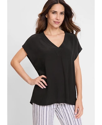 Olsen Women's Solid V-Neck Short Sleeve Blouse