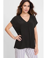Olsen Women's Solid V-Neck Short Sleeve Blouse