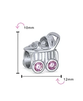 Bling Jewelry Pink Mother To Be Baby Carriage Stroller Charm Bead Sterling Silver