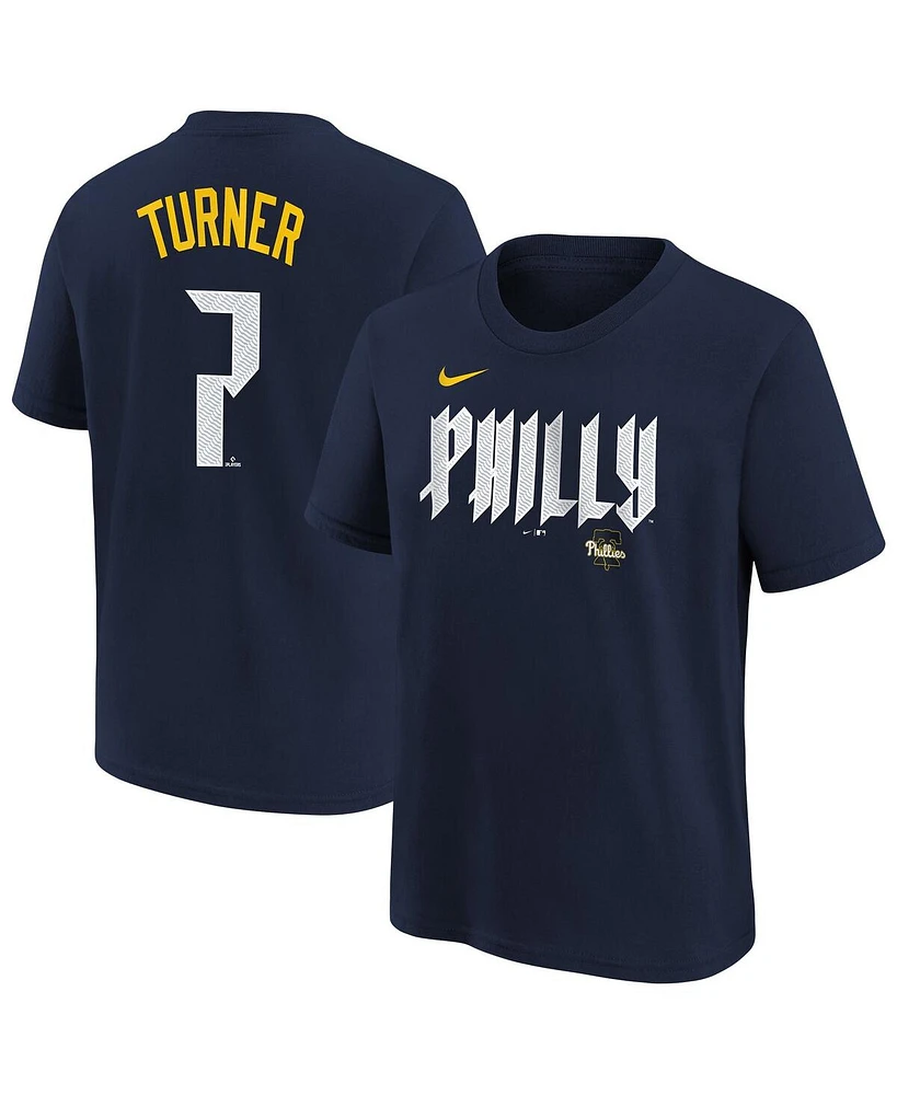 Nike Big Boys and Girls Trea Turner Navy Philadelphia Phillies Fuse City Connect Name Number T-Shirt