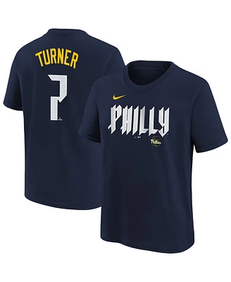 Nike Big Boys and Girls Trea Turner Navy Philadelphia Phillies Fuse City Connect Name Number T-Shirt