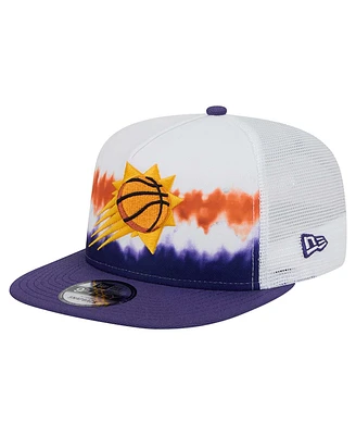New Era Men's White/Purple Phoenix Suns Dip-Dye 9FIFTY A-Frame Trucker Snapback Hat