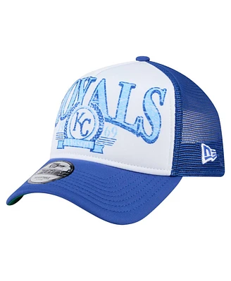 New Era Men's Royal Kansas City Royals Distressed 9FORTY A-Frame Adjustable Trucker Hat