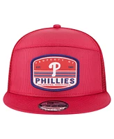 New Era Men's Red Philadelphia Phillies Split Panel 9FIFTY Trucker Snapback Hat
