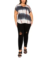 Coin 1804 Plus Tie Dye Lattice Sleeve Dolman T-Shirt