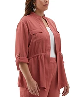 Ella Rafaella Plus Drawcord Waist Shine Roll Sleeve Jacket