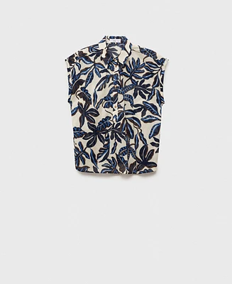 Mango Women's Short Sleeves Printed Cotton Shirt