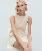 Mango Women's Short Button-Down Linen-Blend Dress