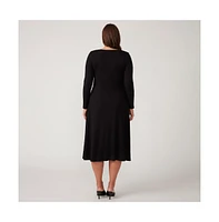 Estelle Eclipse Black Long Sleeve V-Neck Midi Dress