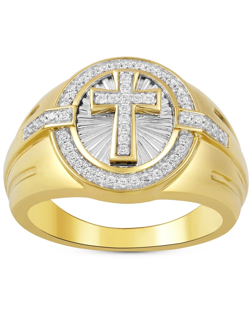 Men's Diamond Sunray Cross Ring (1/3 ct. t.w.) in Gold-Plated Sterling Silver