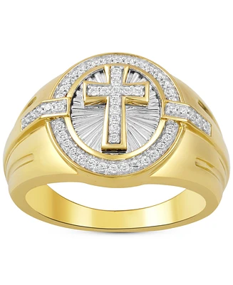 Men's Diamond Sunray Cross Ring (1/3 ct. t.w.) in Gold-Plated Sterling Silver