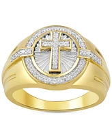 Men's Diamond Sunray Cross Ring (1/3 ct. t.w.) in Gold-Plated Sterling Silver