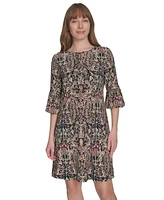 Tommy Hilfiger Women's Printed Tie-Neck Shift Dress