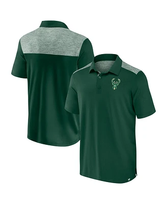 Fanatics Men's Hunter Green Milwaukee Bucks Iconic Brushed Blocked Polo Shirt