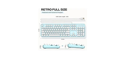 Computer Keyboard Wired, Plug and Play Usb Retro Round Typewriter Keyboard, Full Wired with Foldable Stands for Laptop Office Pc- Pu