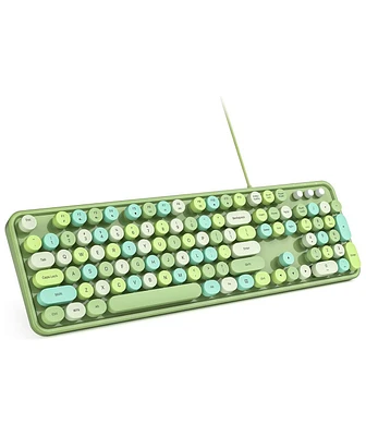Computer Keyboard Wired, Plug and Play Usb Retro Round Typewriter Keyboard, Full Size Wired Keyboard with Foldable Stands for Laptop and Office Pc- Pu