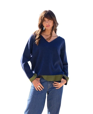 Celtic & Co. Women's Ponte V-Neck Long Sleeve Sweater