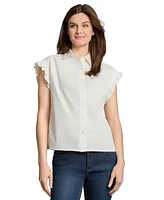 Jones New York Petite Drop Shoulder Button Front Top