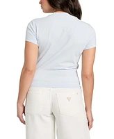 Guess Women's Rhinestone-Logo Mock-Neck Short-Sleeve Top