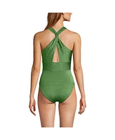 Lands' End Women's Shine Ribbed Twist Back High Leg One Piece Swimsuit