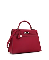 Pre-Owned Hermes Kelly 32 Handbag Red Epsom with Palladium Hardware