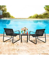 Gymax 3PCS Patio Bistro Set Conversation Furniture Set w/ Fast-Drying Fabric