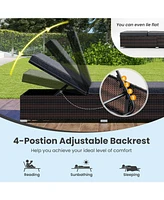 Gymax Outdoor Chaise Lounge w/ Long Seat Cushion Heavy-Duty Metal Frame