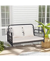 Gymax Outdoor Wicker Porch Swing 2-Person Hanging Seat w/ Seat & Back Cushions Backyard