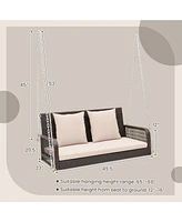 Gymax Wicker Outdoor Porch Swing 800 Lbs Capacity Outdoor Swing Bench w/ Hanging Chains
