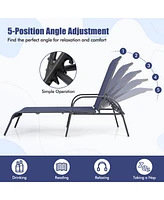 Gymax 2 Pcs Lounge Chair Chaise Adjustable Reclining Armrest Patio