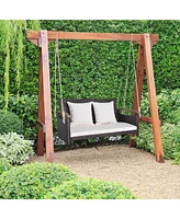 Gymax 2-seater hanging swing porch swing Pe wicker swing outdoor hanging swing garden poolside