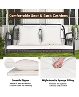 Gymax Wicker Porch Swing 2-Person Outdoor Patio Hanging Chair w/ Cushions