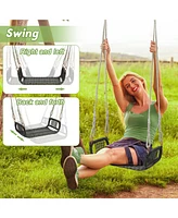 Gymax 1-Person Rattan Porch Swing Single Swing Chair Bench w/ Hanging Hemp Ropes Outdoor