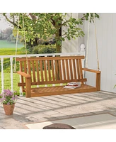 Gymax 2-Person Acacia Wood Outdoor Porch Swing Patio Hanging Bench Chair Natural