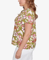 Hearts Of Palm Plus Short Sleeve Embellished Blossom Top