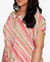 Hearts Of Palm Plus Printed Crinkle Tie Front Top