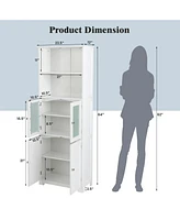 6-Tier Freestanding Bathroom Cabinet with 2 Open Compartments and Adjustable Shelves
