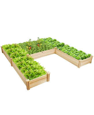 Gymax Raised Garden Bed 92.5x95x11in Wooden Garden Box Planter Container U-Shaped Bed