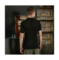 Campus Sutra Men's Obsidian Black Stripe-Textured Polo T-Shirt