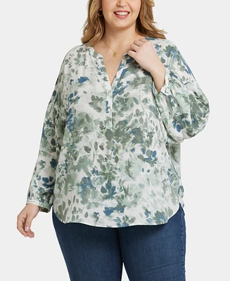 Nydj Plus Paulina Peasant Blouse Long Sleeve Top