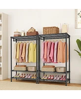 Clothes Rack, Heavy Duty Garment Rack Clothing Racks For Hanging Clothes, Freestanding Portable Closet Rack With 2 Shelves And 1 Hang Rod For Bedroom