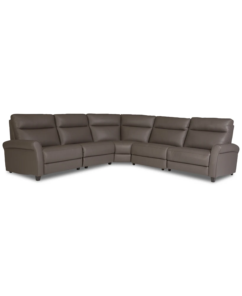 Thandler 5-Pc. Leather L Sectional with 3 Power Recliners and Drop Down Table, Exclusively at Macy's