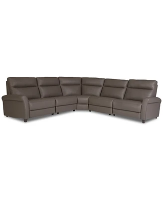 Thandler 5-Pc. Leather L Sectional with 3 Power Recliners and Drop Down Table, Exclusively at Macy's